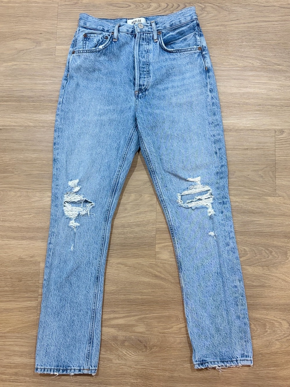 AGOLDE Riley High Rise Straight Leg Distressed Jeans 24